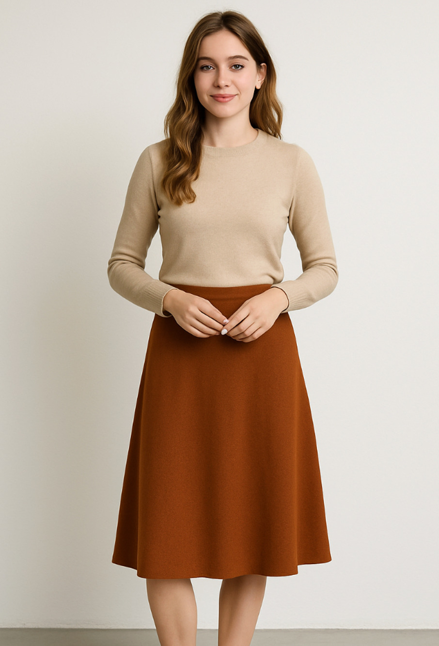 Vintage Plymouth Wool Blend A-Line Skirt Brown Knit Midi Lined Size M